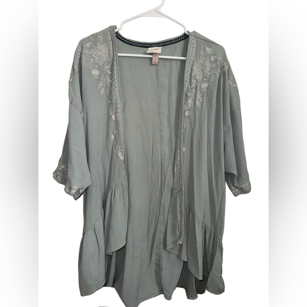 Knox Rose Embroidered Open Front Kimono
